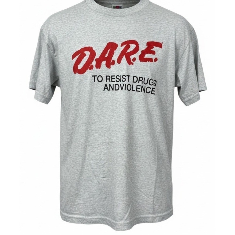 Vintage 90s DARE Drugs and Violence T-Shirt Single Stitch Tee Large Gray FOTL